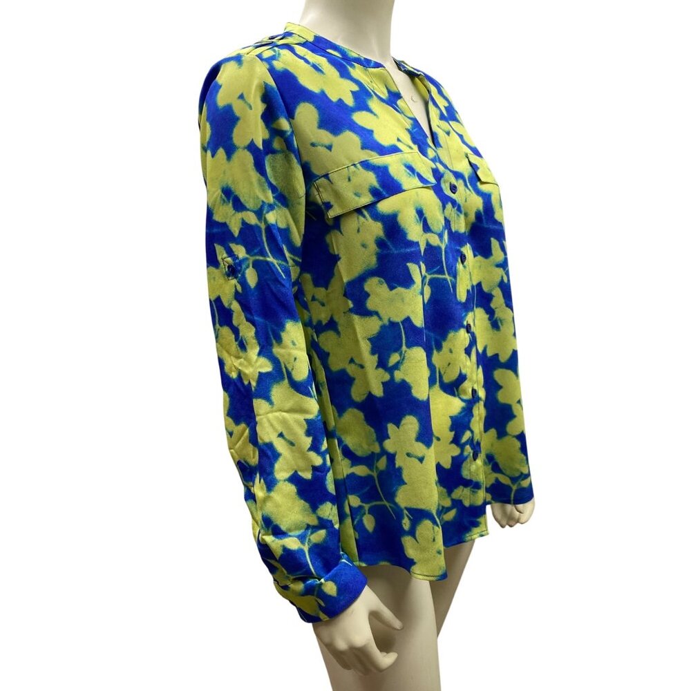 Calvin Klein $74 Women Floral Print Button-Front Blouse Roll-Up Sleeves M NWT - Picture 5 of 8